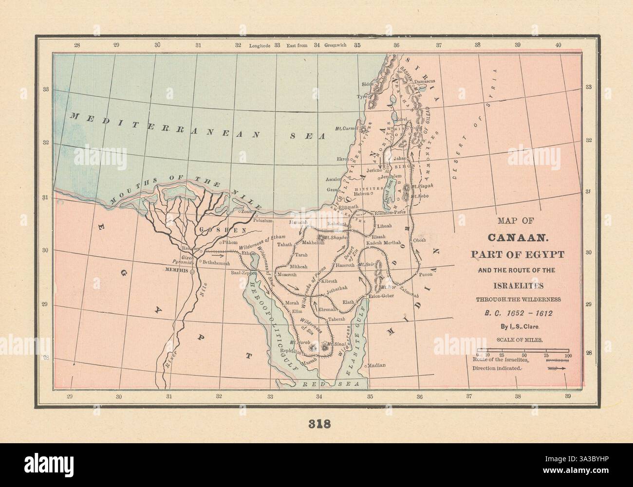 Canaan Egypte. Les Israélites traversent la carte Wilderness 1652-1612 BC 1894 Banque D'Images