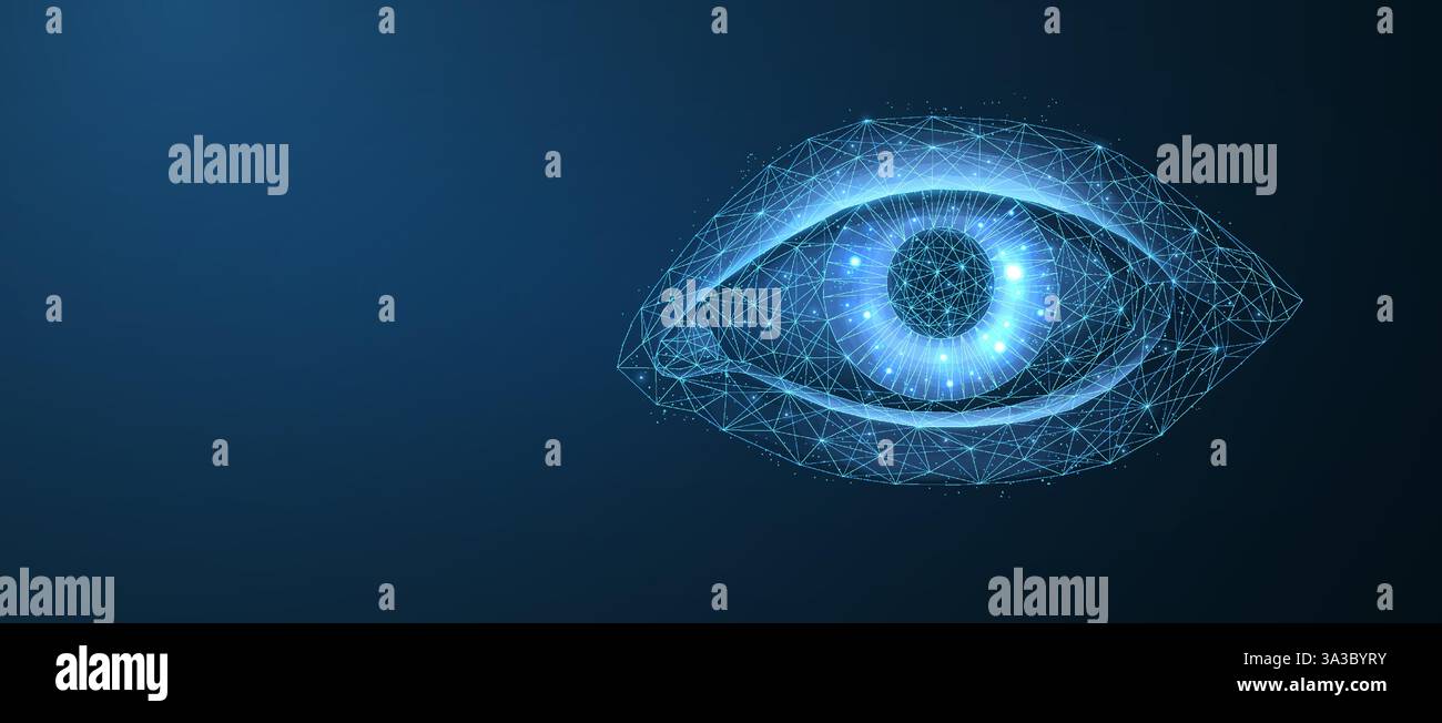 Oeil 3D sur fond bleu. Vision digitale, ophtalmologie santé, reconnaissance faciale. Illustration de Vecteur