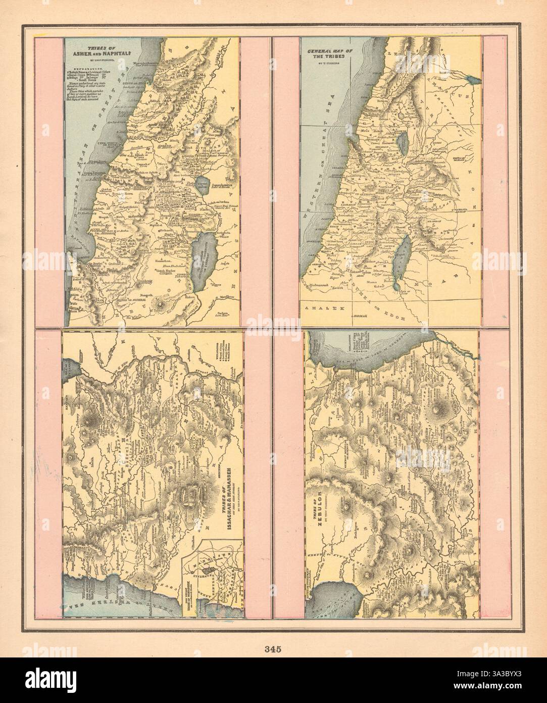 Israël tribus Asher Naphtali Issachar Manasseh Zebulon. STARLING 1894 carte ancienne Banque D'Images