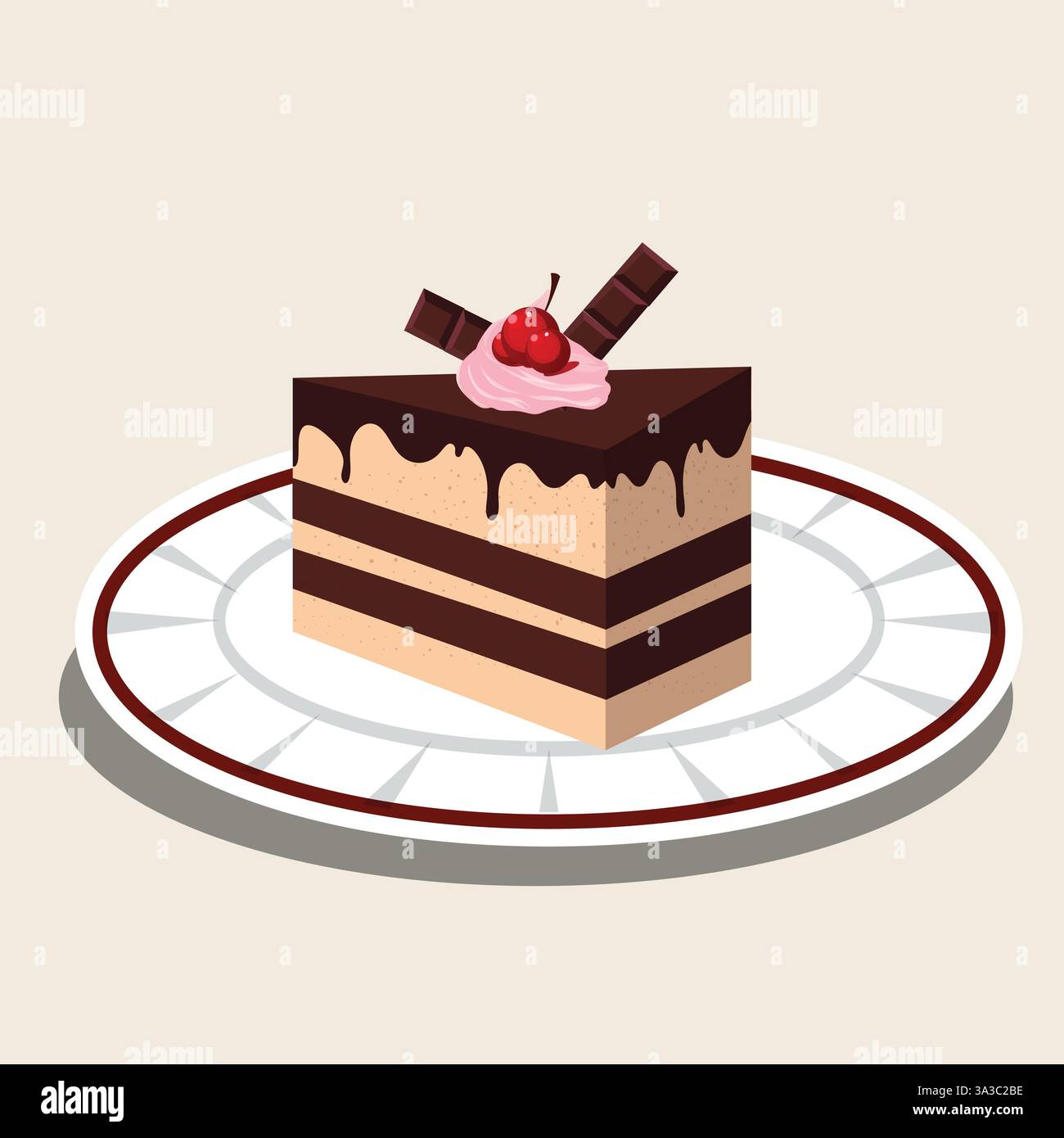 Délice au chocolat décadent, l'illustration présente une tranche riche et crémeuse de gâteau au chocolat Illustration de Vecteur