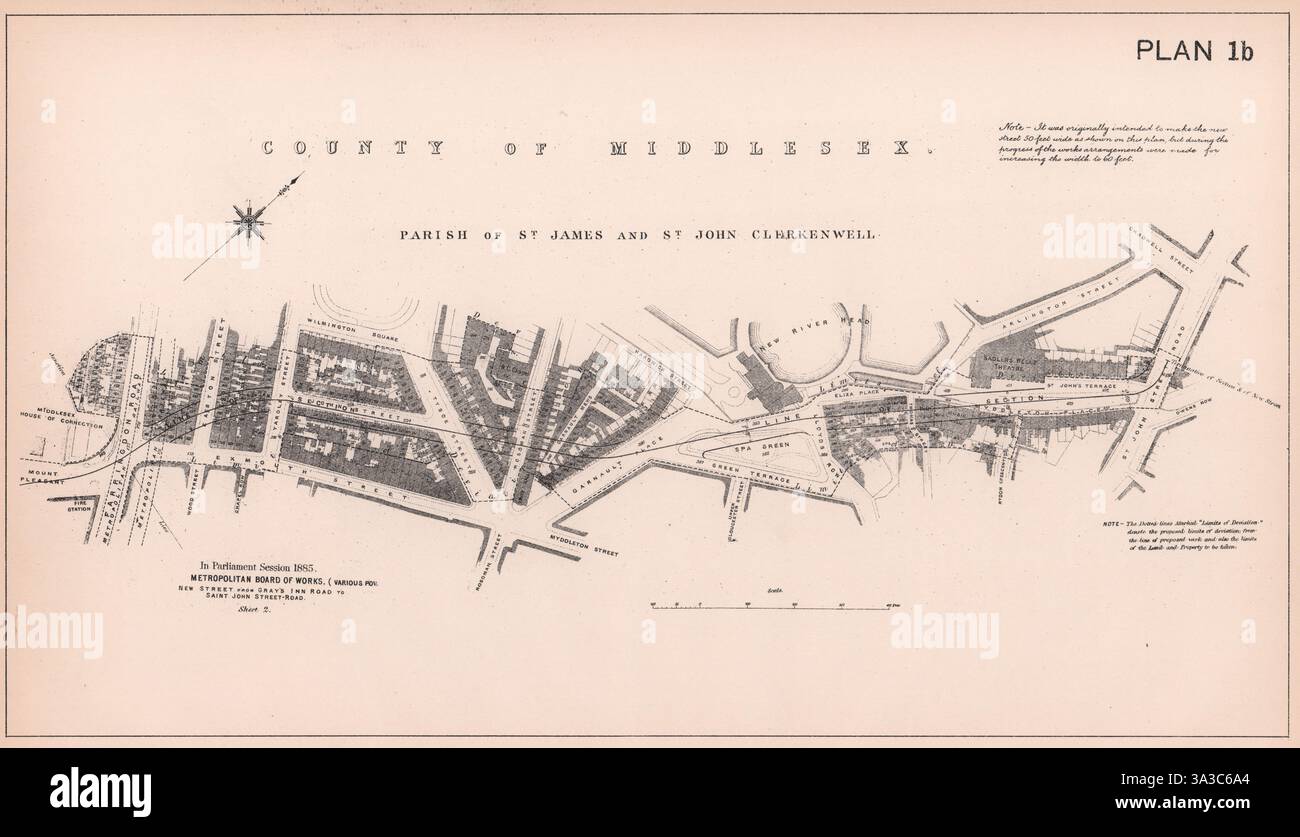 1885 développement de l'avenue Rosebery. Farringdon Road jusqu'à la carte de la rue St. John 1898 Banque D'Images