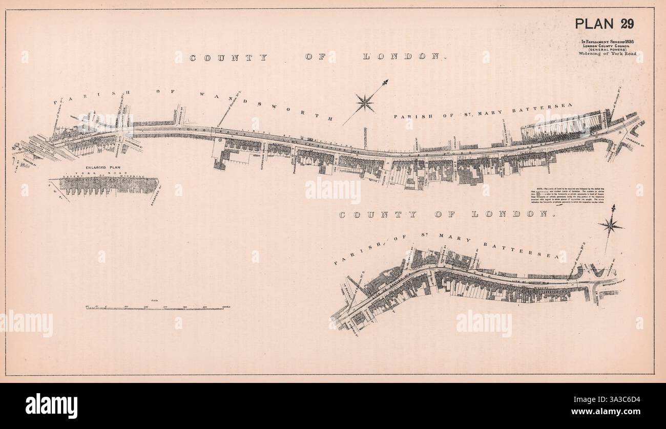 1898 York Road élargissement de batterie. Vieille carte de Wandsworth Town à Falcon Road 1898 Banque D'Images