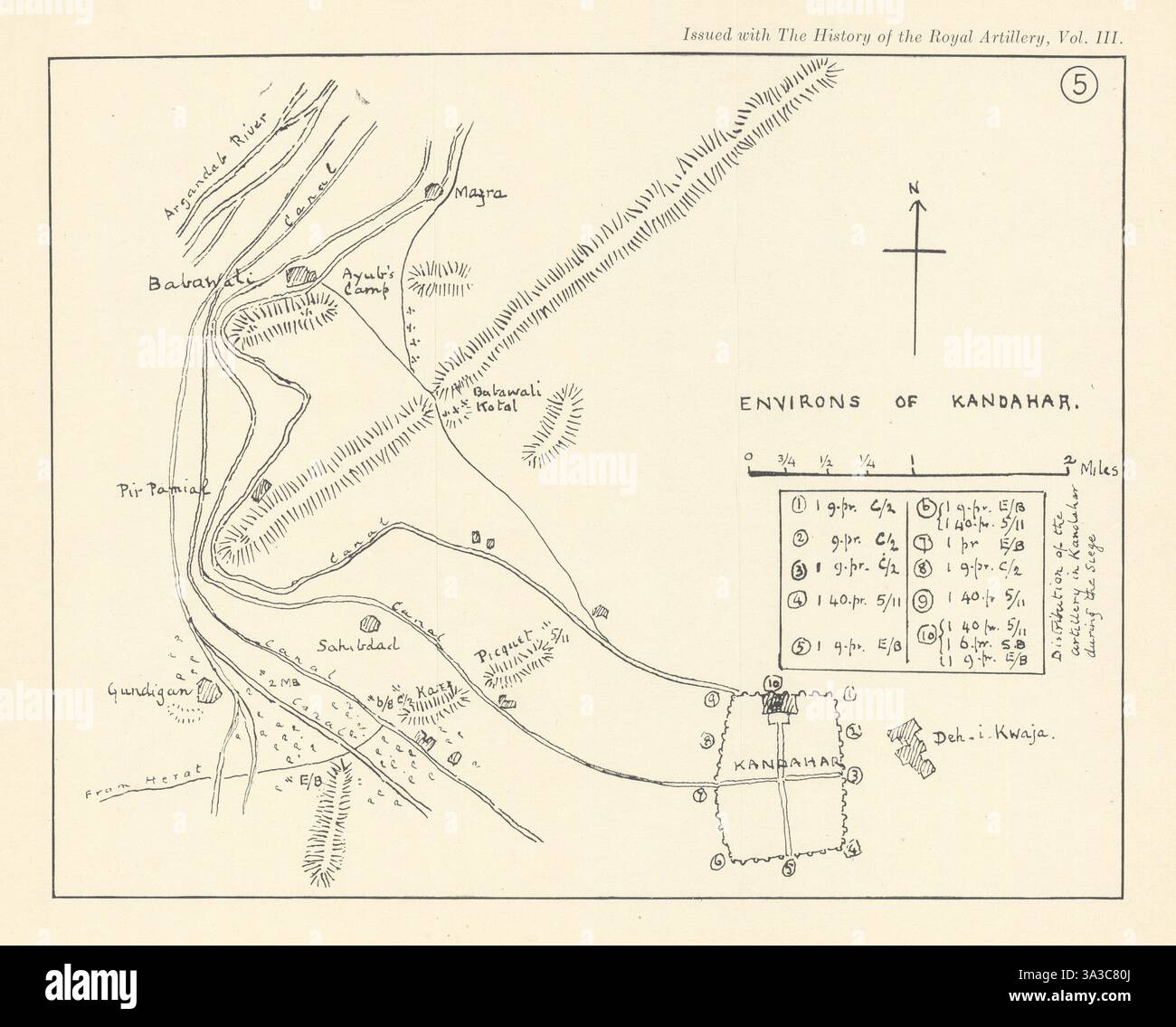 Seige de Kandahar 1880. 2e guerre anglo-afghane. Royal Artillery 1937 carte ancienne Banque D'Images
