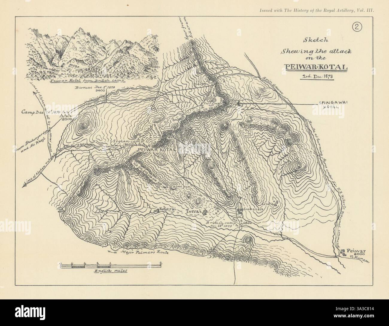 Bataille de Peiwar-Kotal 1878. 2e guerre anglo-afghane. Afghanistan 1937 carte ancienne Banque D'Images