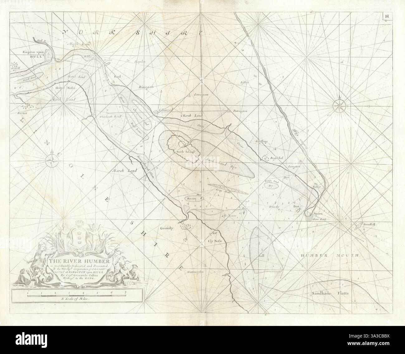 La carte maritime de l'estuaire de la rivière Humber. Hull, Grimsby & Barton. COLLINS c1723 carte Banque D'Images
