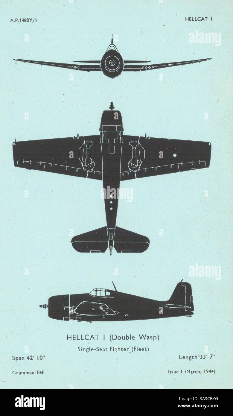 Grumman Hellcat I combattant. Profil de reconnaissance des aéronefs du ministère de l'Air 1944 Banque D'Images