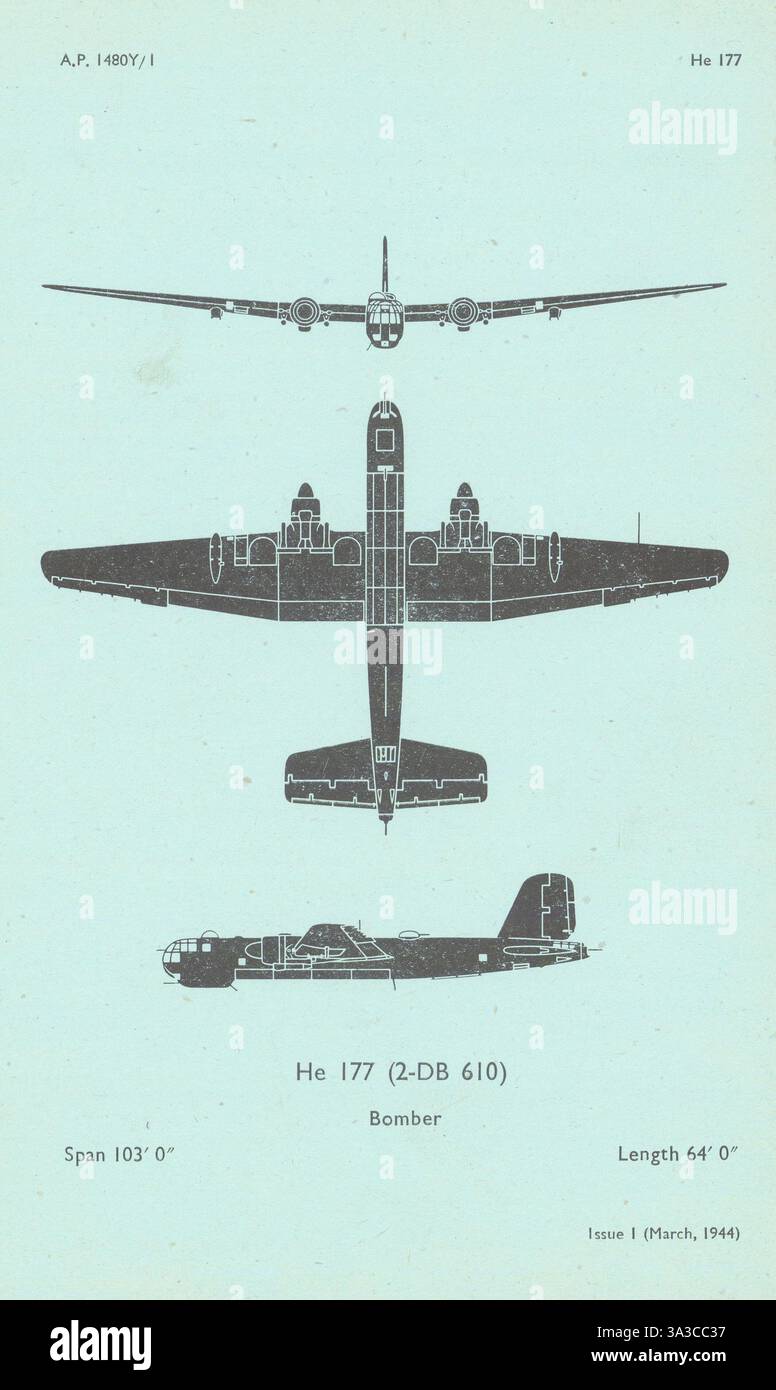 Bombardier Heinkel He 177. Impression du profil de reconnaissance des aéronefs du ministère de l'Air 1944 Banque D'Images