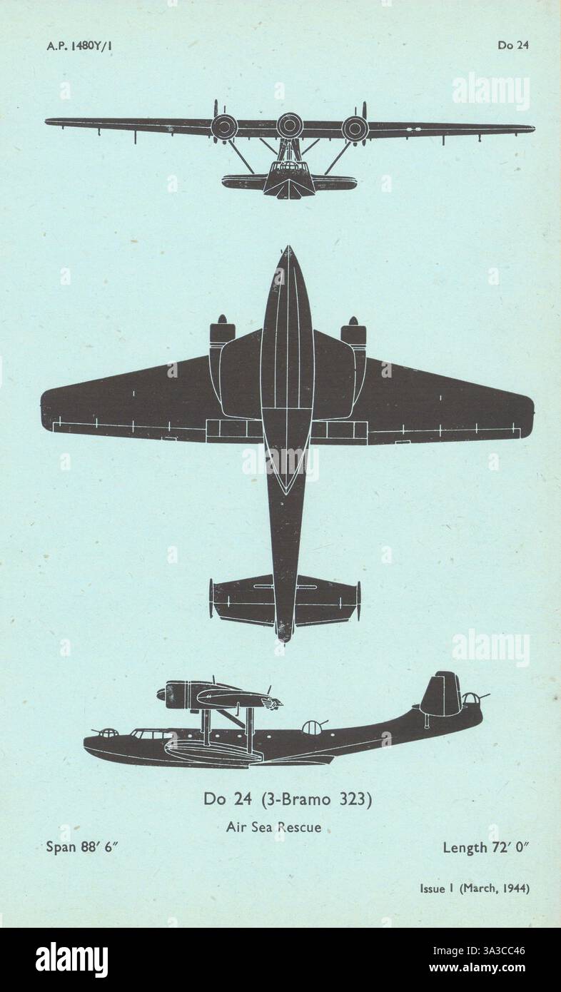 Dornier Do 24 Air Sea Rescue. Profil de reconnaissance des aéronefs du ministère de l'Air 1944 Banque D'Images