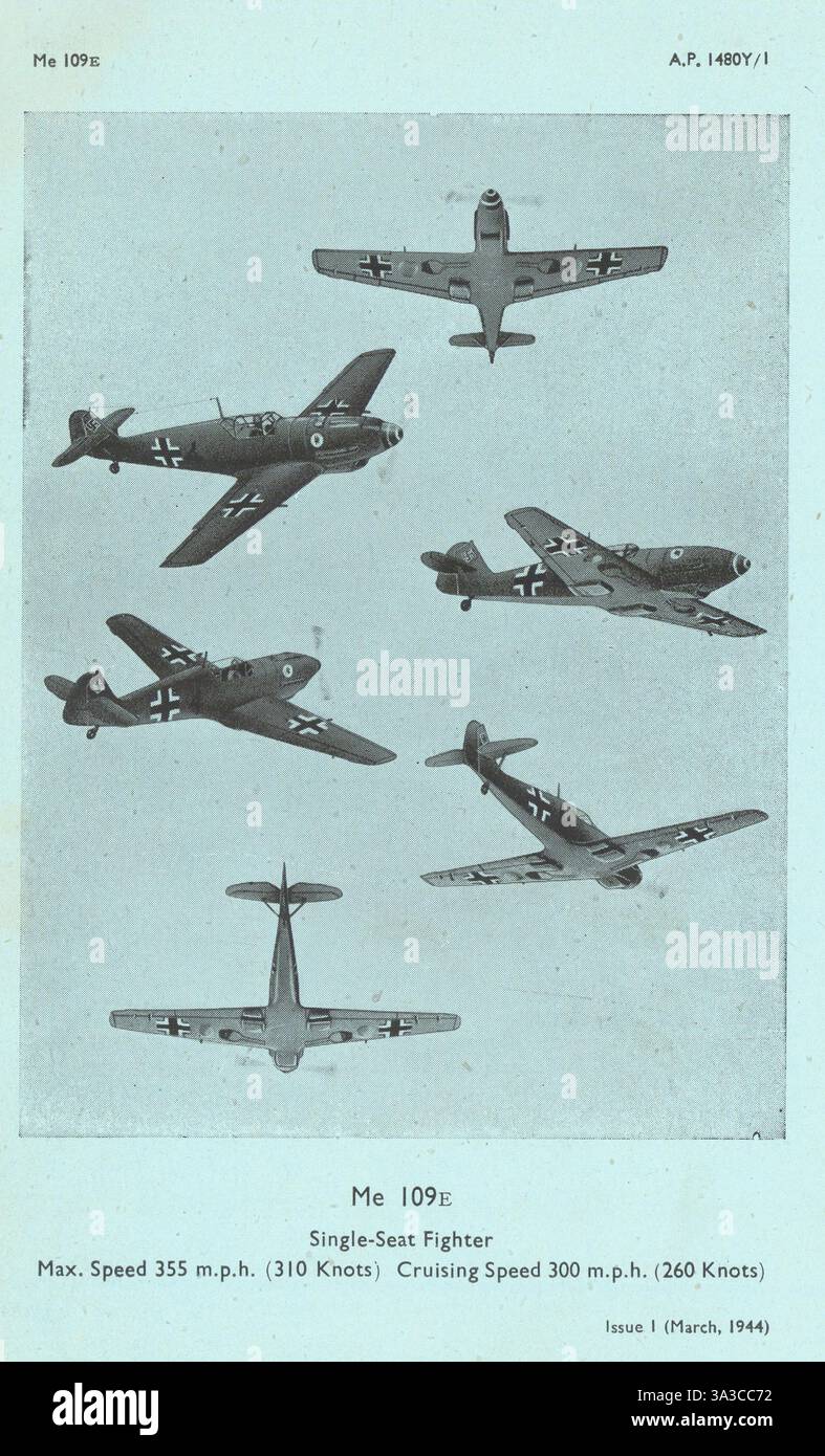 Messerschmitt me 109E chasseur. Photos de reconnaissance des aéronefs du ministère de l'Air 1944 Banque D'Images