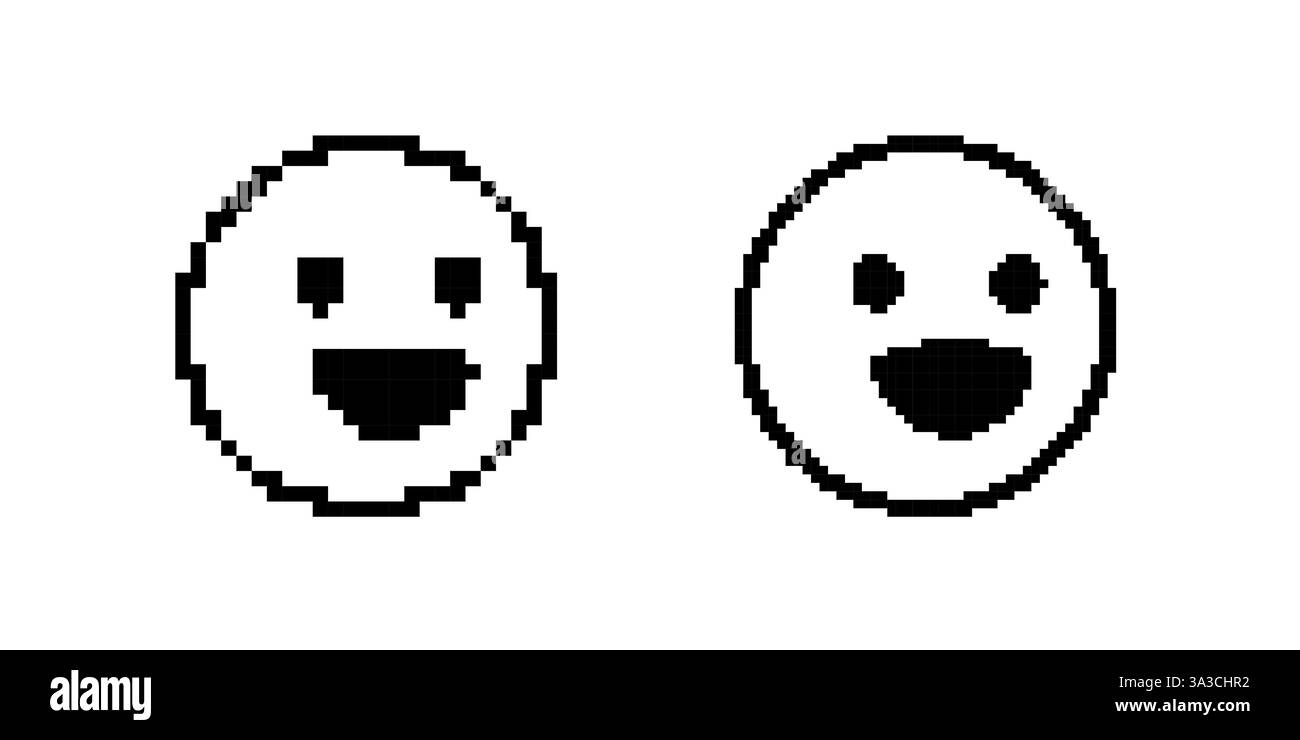 Deux visages de pixels simples avec des expressions heureuses sur l'affichage Illustration de Vecteur