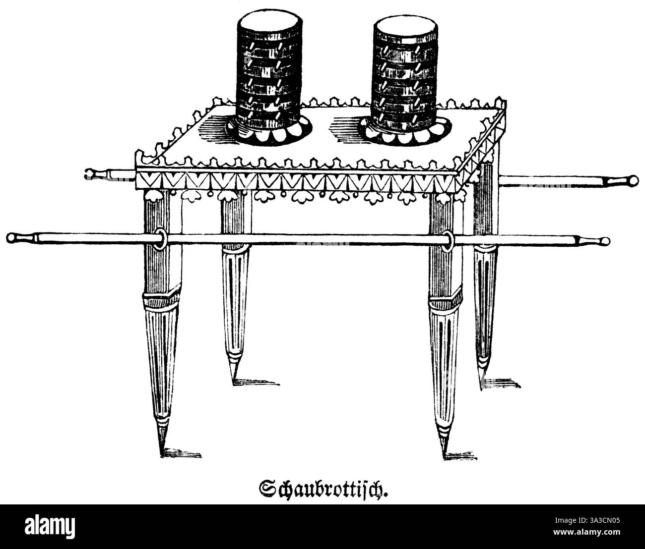 Sur la table du pain d'exposition dans le tabernacle sont 12 gâteaux de pain comme nourriture quotidienne pour Jéhovah, ustensile de culte, Bible, illustration historique, Biblisches Banque D'Images
