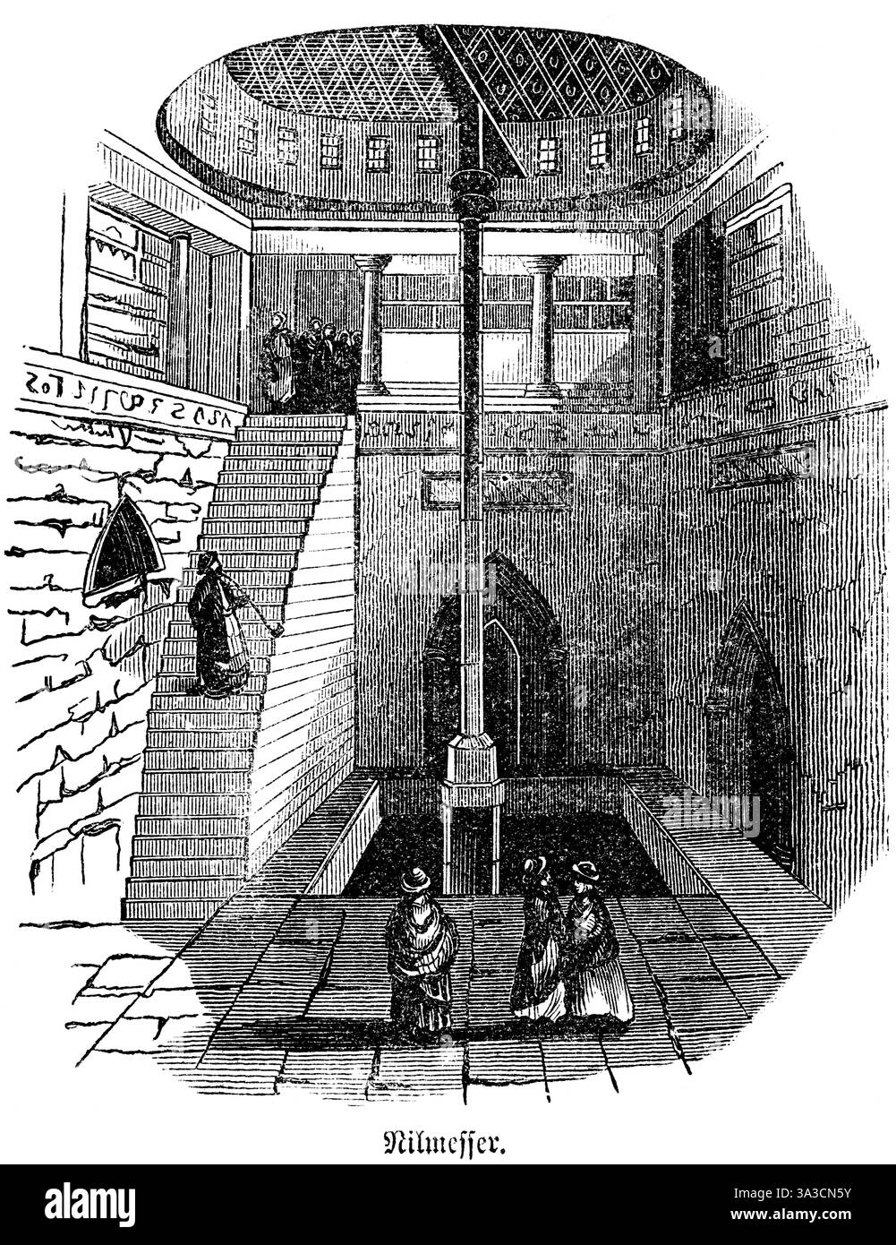 La jauge du Nil ou Nilomètre au Caire mesure le niveau d'eau changeant du Nil, la prévision de l'extrême haute et basse eau, importance pour l'irrigation Banque D'Images