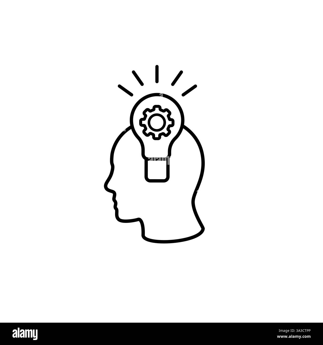 Silhouette de tête avec ampoule et engrenages symbolisant la pensée créative et l'innovation Illustration de Vecteur
