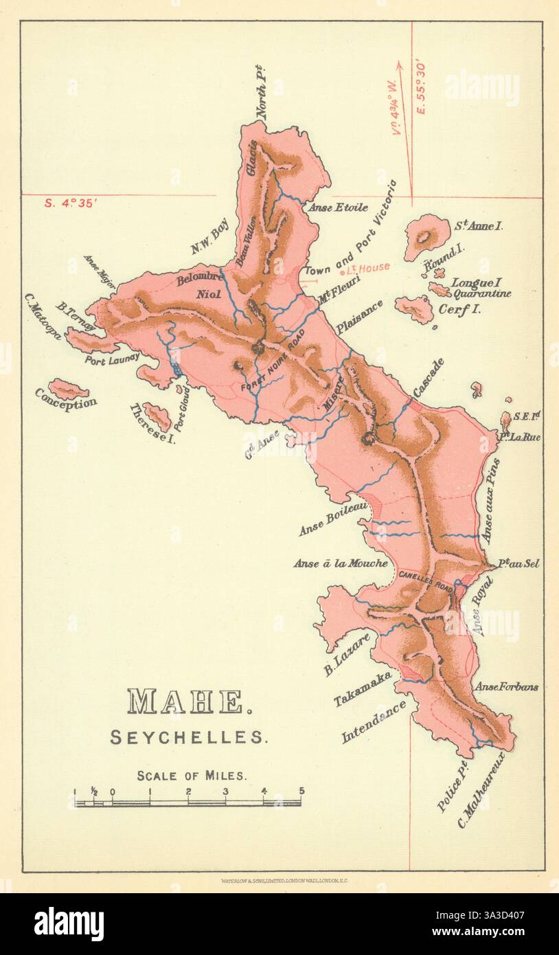 Mahé - Seychelles by Waterlow & sons 1938 carte ancienne carte vintage Banque D'Images