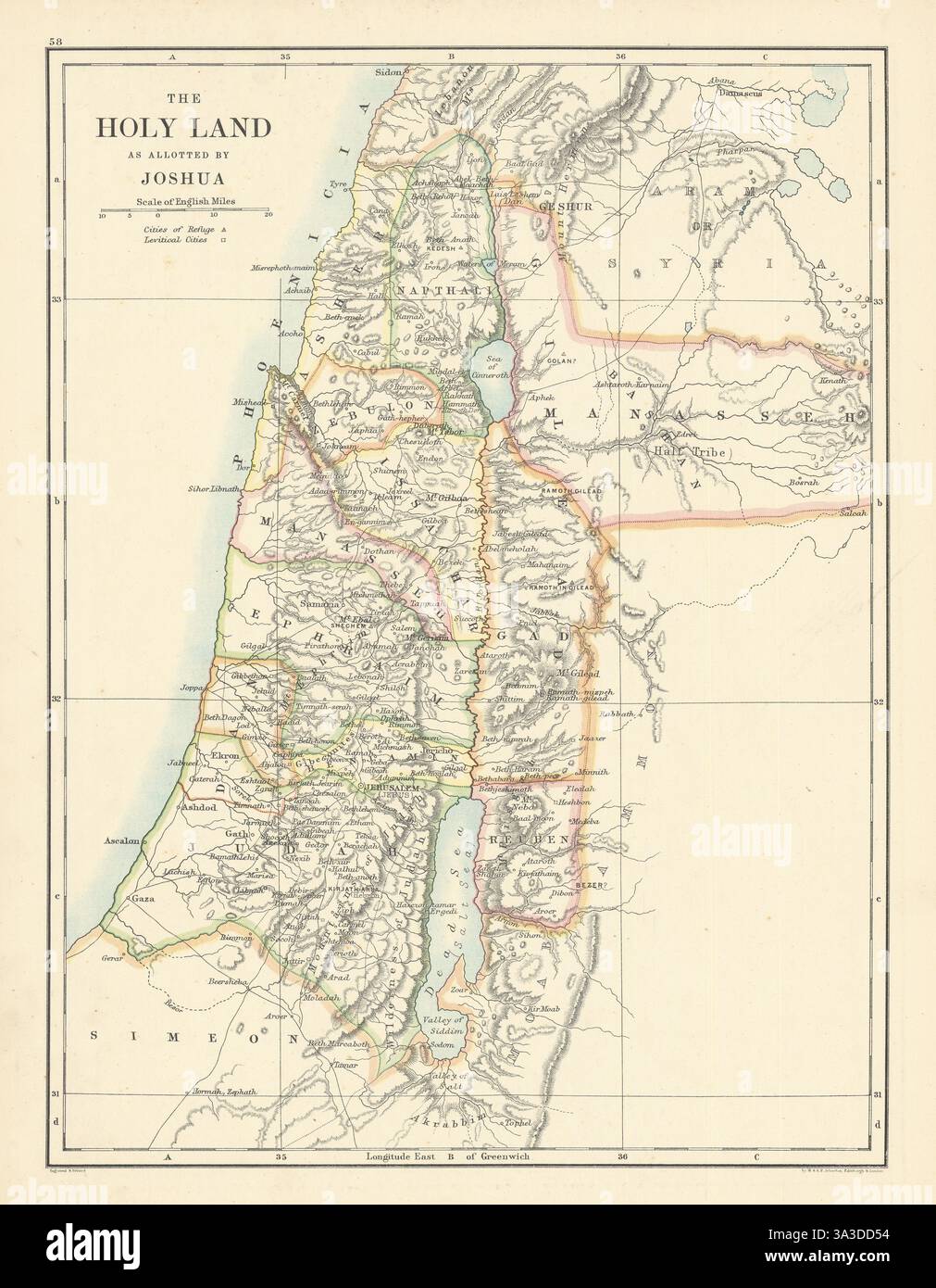 La Terre Sainte telle que attribuée par Joshua. Palestine Israël 1887 ancienne carte antique Banque D'Images