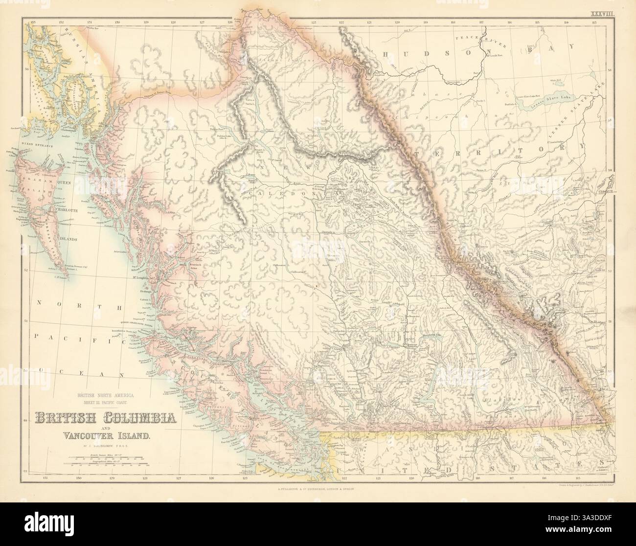 Colombie-Britannique et île de Vancouver. Amérique du Nord britannique c1863 vieille carte Banque D'Images