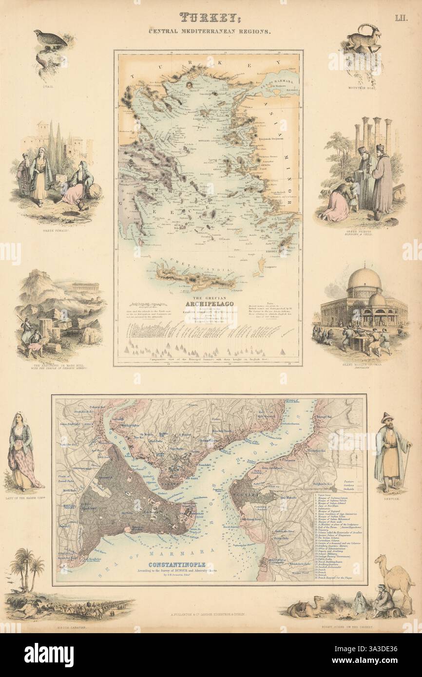 Turquie. Archipel grec montagnes de la mer Égée. Constantinople Istanbul c1863 carte Banque D'Images