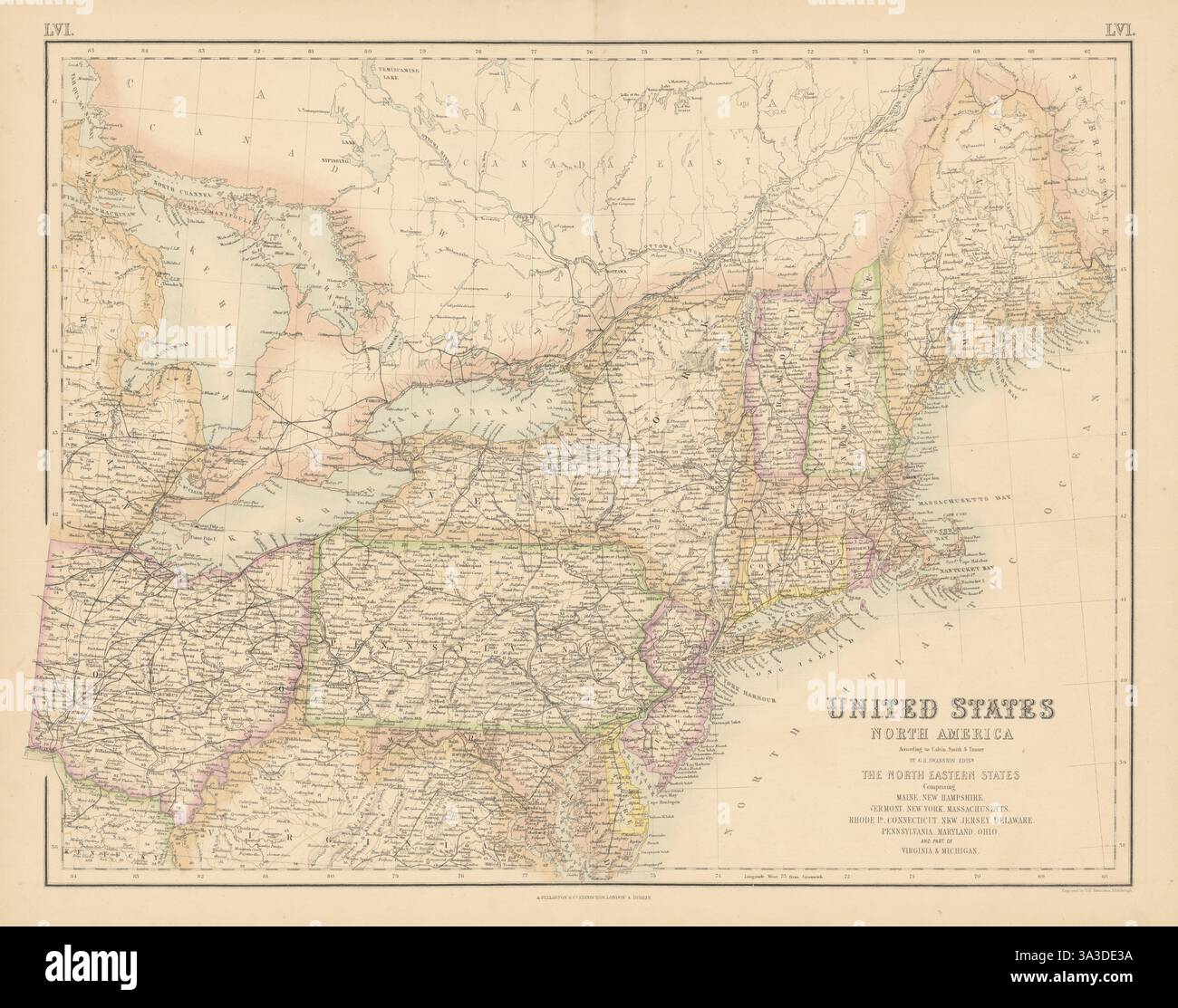 États-Unis Nord-est. états du milieu de l'Atlantique et de la Nouvelle-Angleterre. Carte FULLARTON c1863 Banque D'Images