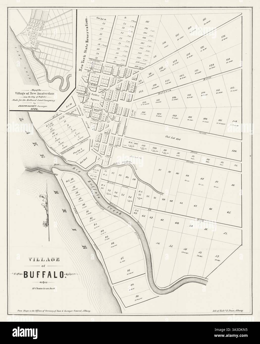 Plan de la ville du 'Village of Buffalo', New York, par Richard Pease carte 1849 Banque D'Images
