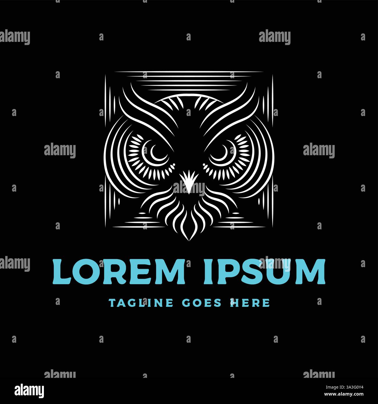 Motif logo monogramme à tête d'oiseau carré hibou Illustration de Vecteur