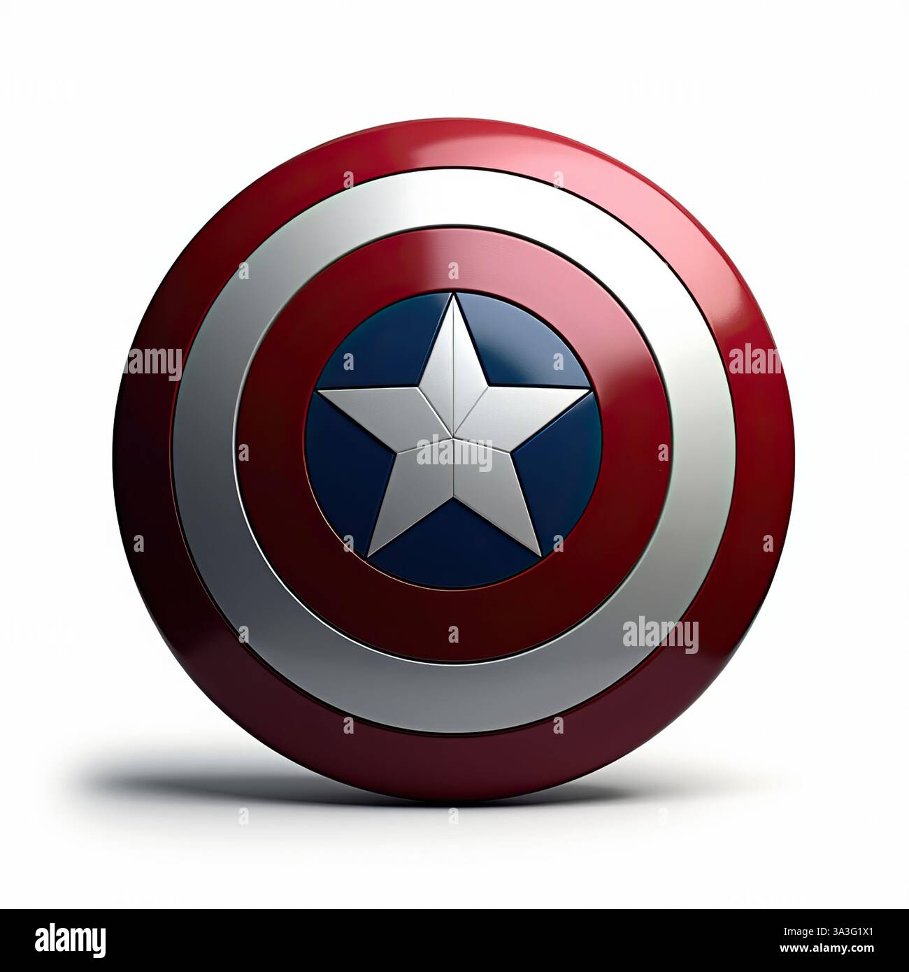 Le bouclier emblématique du capitaine america isolé sur fond blanc. Banque D'Images