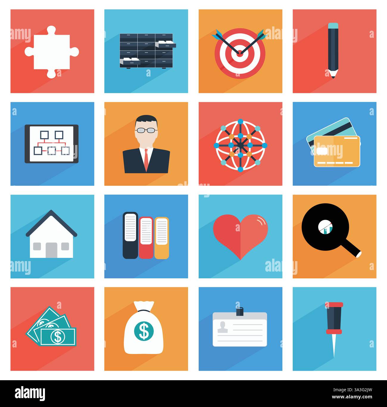 Icônes plates d'affaires et de bureau avec ombre longue, site Web SEO, applications Web et mobiles Illustration de Vecteur