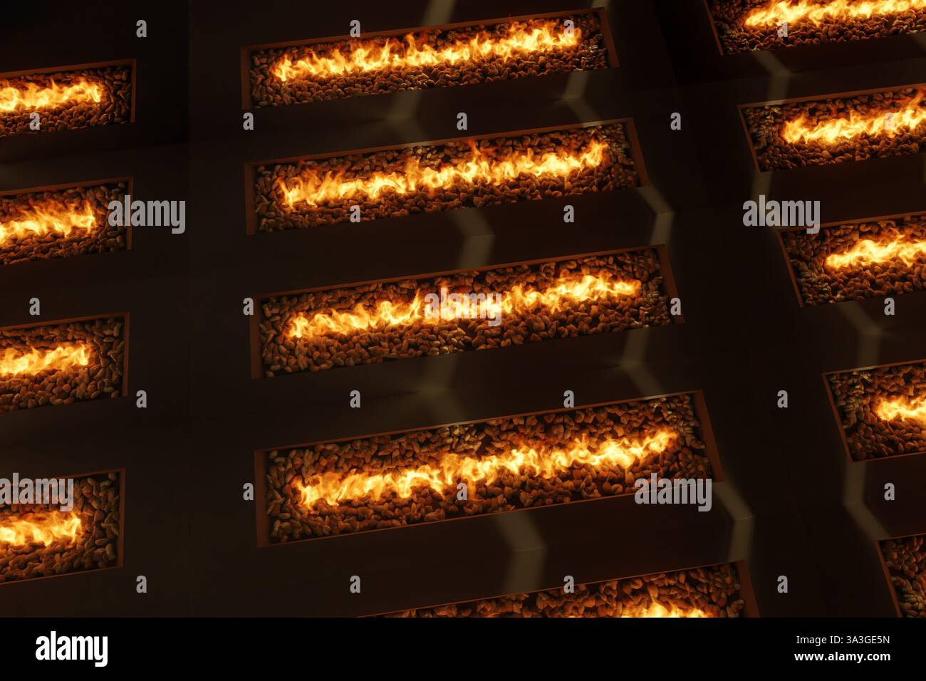 feu horizontal sur des cailloux d'en haut. Rendu 3D. Banque D'Images