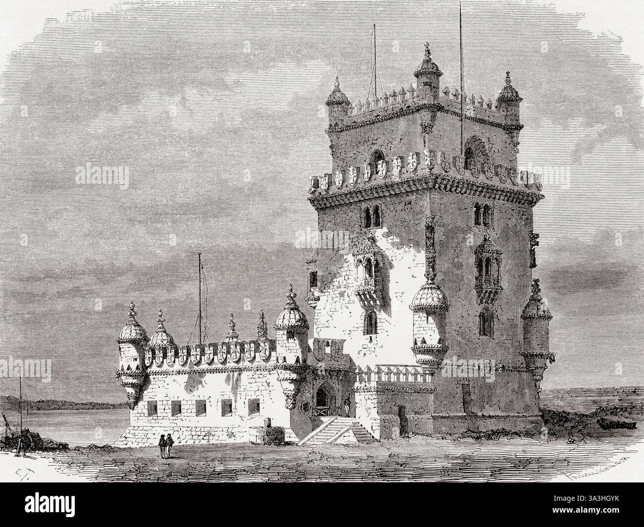 Tour de Belém, Lisbonne, Portugal, XIXe siècle. De voyage dans les provinces du Nord du Portugal ou voyage dans les provinces du Nord du Portugal, par Olivier Merson, 1857. En vedette dans le Tour du monde, publié en 1861. Banque D'Images