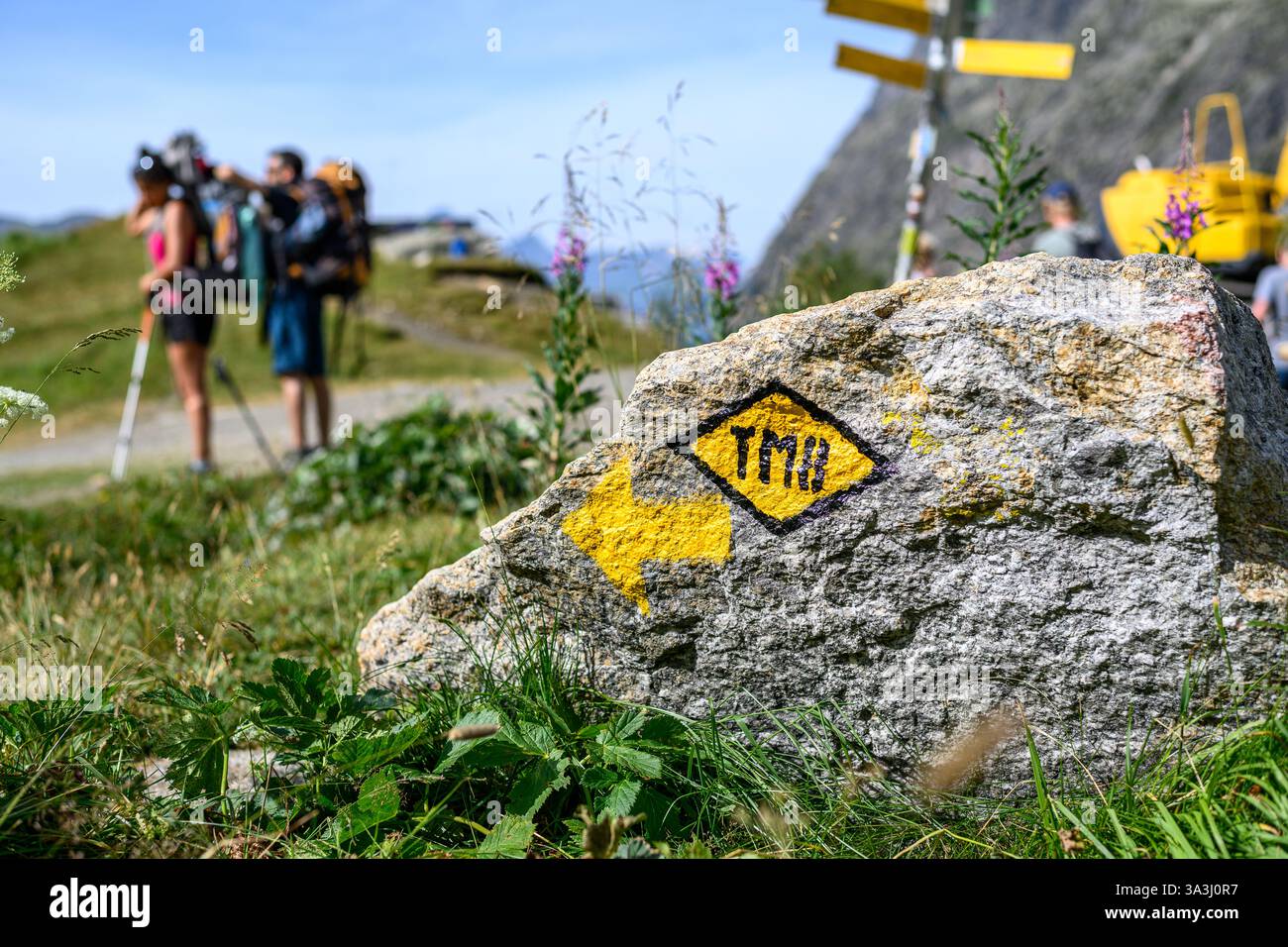 Le Tour du Mont Blanc ou TMB est l’une des randonnées longue distance les plus populaires d’Europe. Banque D'Images