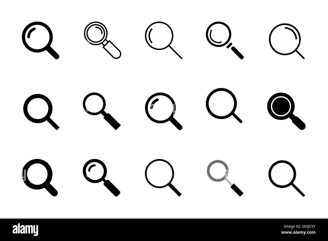 Jeu d'icônes de recherche isolé sur fond blanc. Icône de vecteur de verre. icône de loupe de recherche. Rechercher Illustration de Vecteur