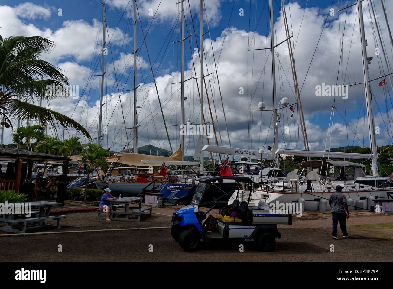 Nelson's Dockyard dans la paroisse St Paul à Antigua. Vue sur les yachts amarrés dans le chantier naval et la marina. Banque D'Images