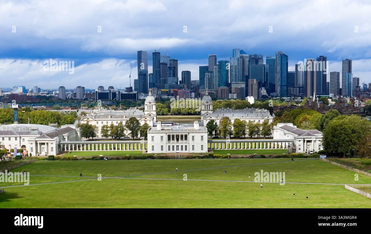 Greenwich Panorama : Parc historique et Skyline moderne - Super Focus & Gigapixel Banque D'Images