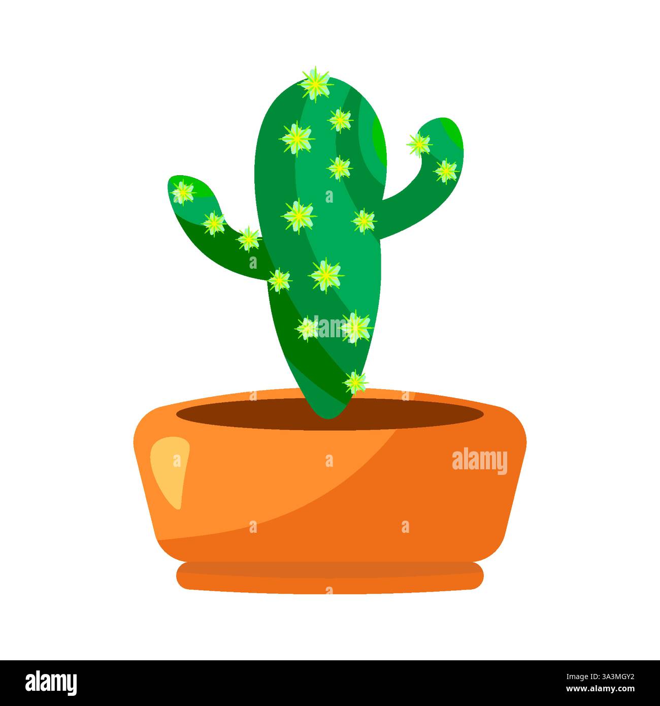 Cactus vert dans un pot orange avec des fleurs. Objet végétal succulent vecteur isolé sur fond blanc Illustration de Vecteur
