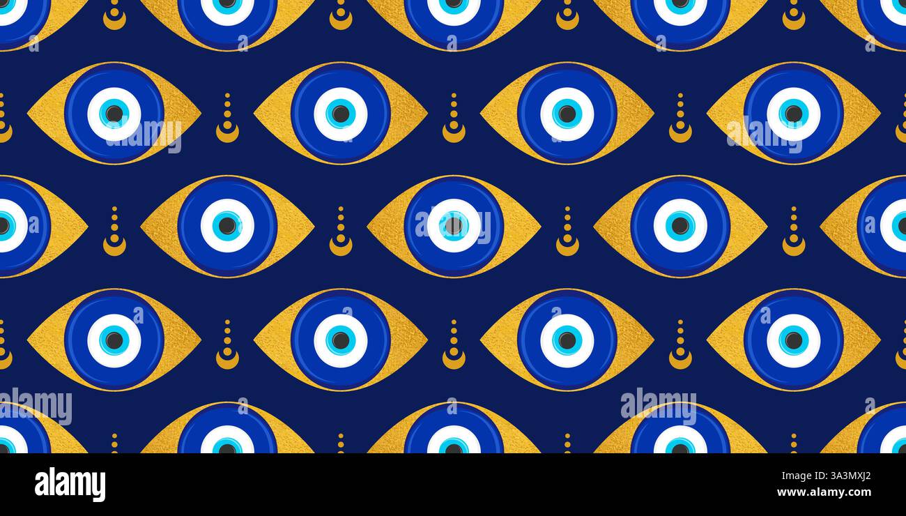 Mauvais oeil grec modèle sans couture. Fond de vecteur avec des perles bleues. nazar turc - symbole ethnique de l'énergie de protection et de la chance. Amulette mystique avec Illustration de Vecteur