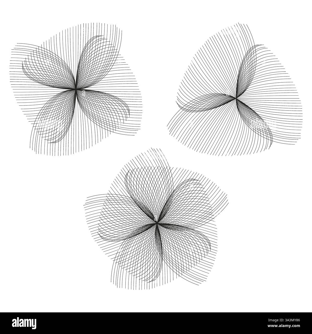 Motif géométrique de fleurs. Symétrie abstraite des pétales. Fine ligne florale. Noir blanc artistique. Illustration de Vecteur