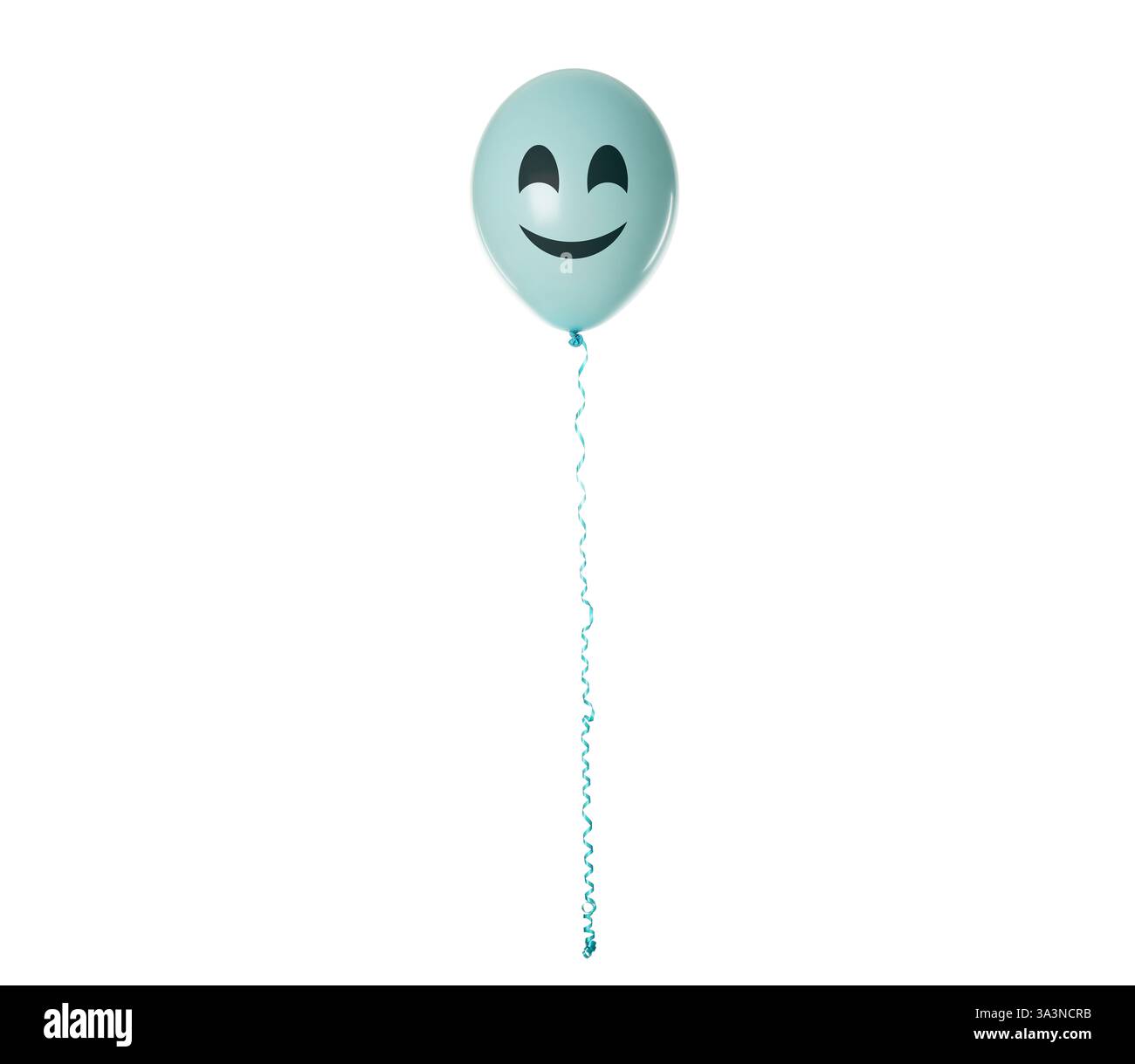 Ballon turquoise avec visage heureux sur fond blanc Banque D'Images