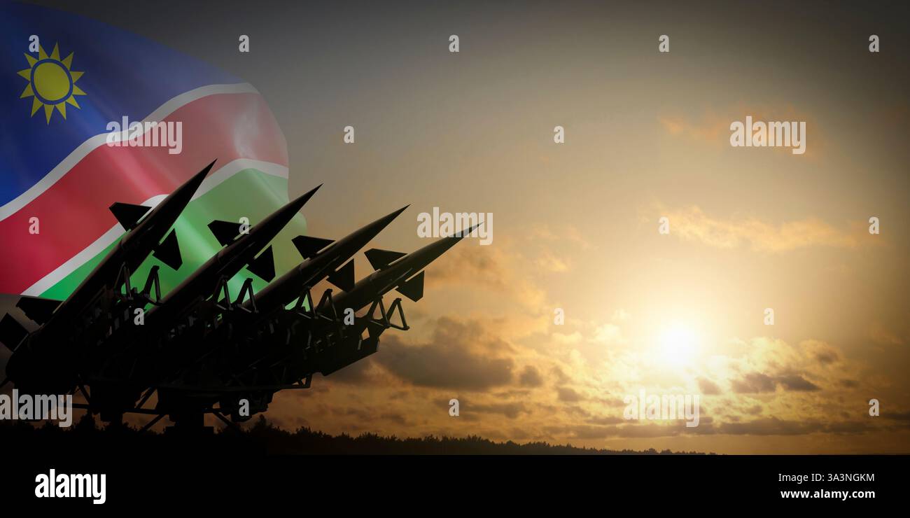 Drapeau de Namibie et missiles - concept de défense - illustration 3D. Banque D'Images