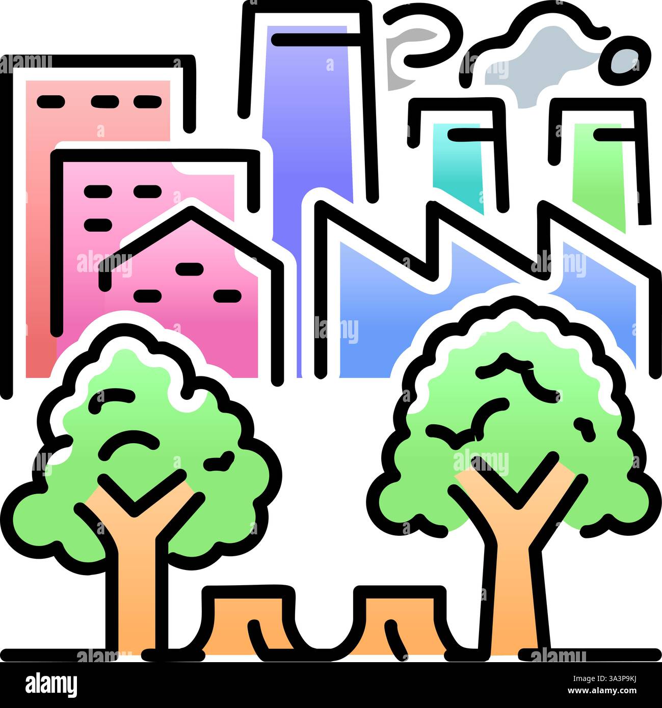 Icône de l'étalement urbain. Urbanisation bâtiment ville expansion écologie logo. Illustration de Vecteur