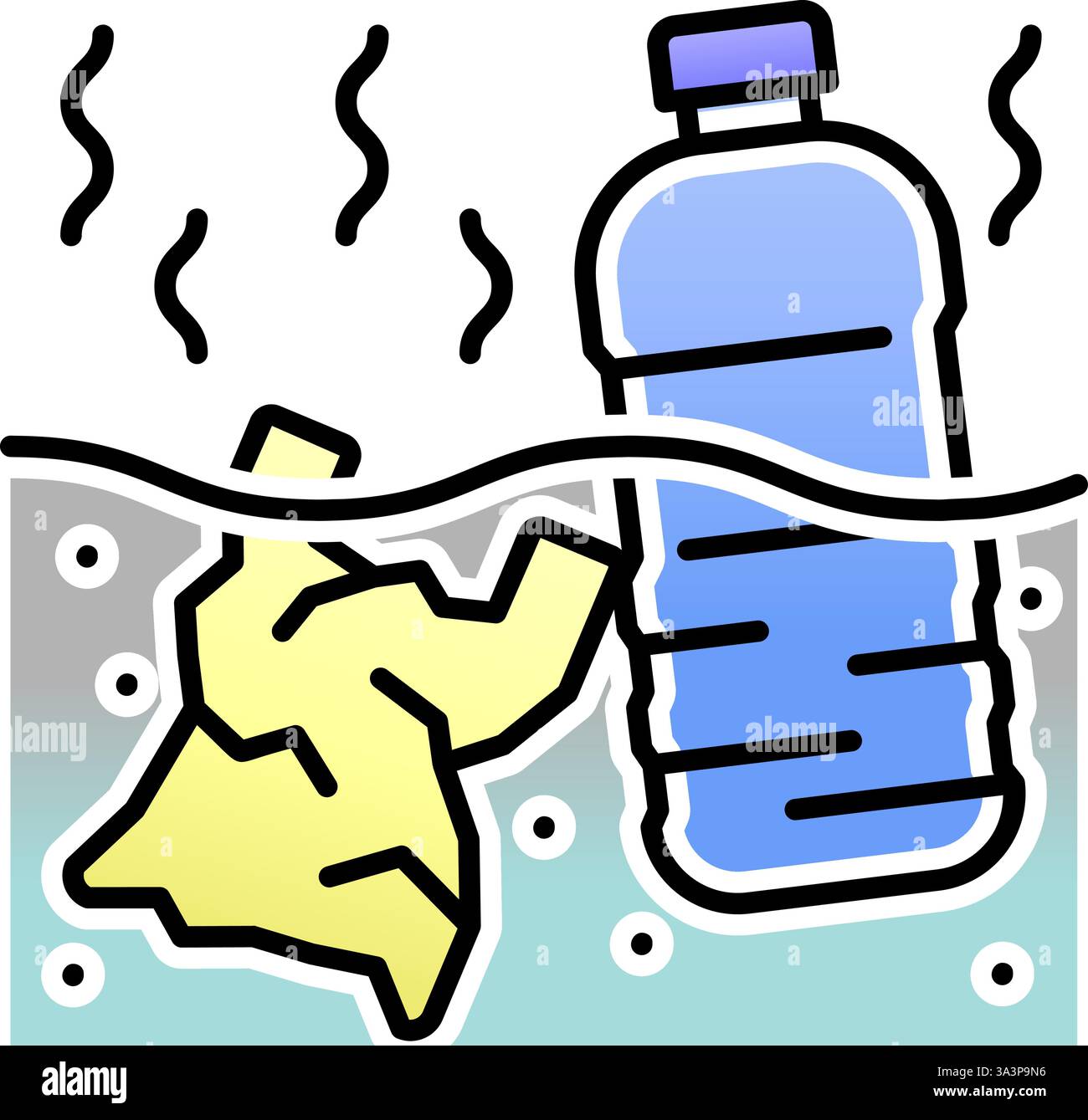 Les déchets plastiques polluent l’eau, causant des dommages environnementaux et des odeurs désagréables affectant les écosystèmes Illustration de Vecteur