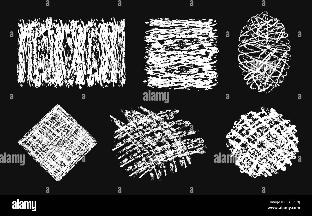 Formes hachurées. Craie griffonnage carré, crayon crosse ovale, traits de fusain cercle esquissé, rectangle dessiné à la main, losange minable à main levée Illustration de Vecteur