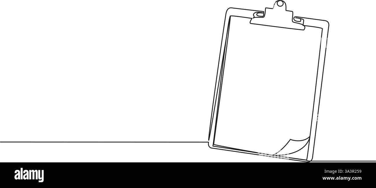 dessin simple ligne continu du presse-papiers avec feuille blanche de papier, illustration vectorielle d'art au trait Illustration de Vecteur