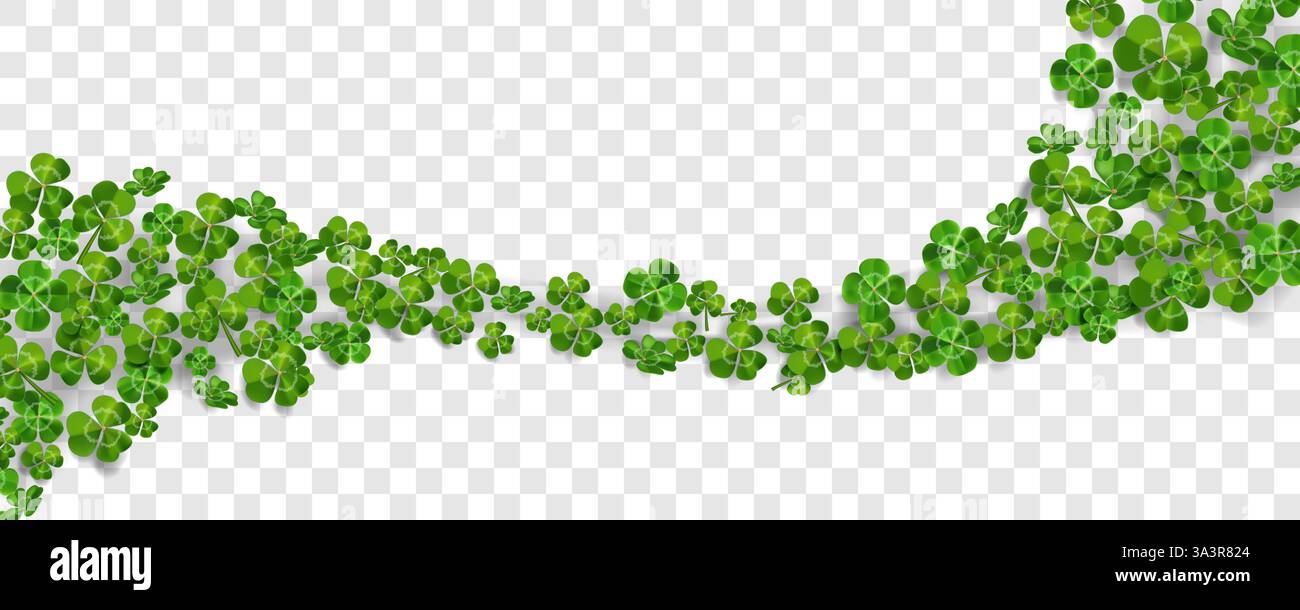 Feuille de trèfle. Trèfle de la St Patrick, bordure verte de 4 saint Irish ou cadre d'herbes printanières de 4 Lucky. 3d luck vert trèfle. Paysage botanique isolé sur fond transparent. Motif vectoriel Illustration de Vecteur