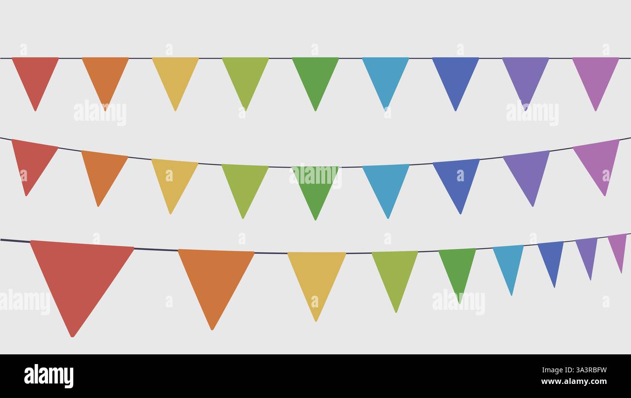 guirlandes de fête colorées dans l'ensemble sur blanc Illustration de Vecteur