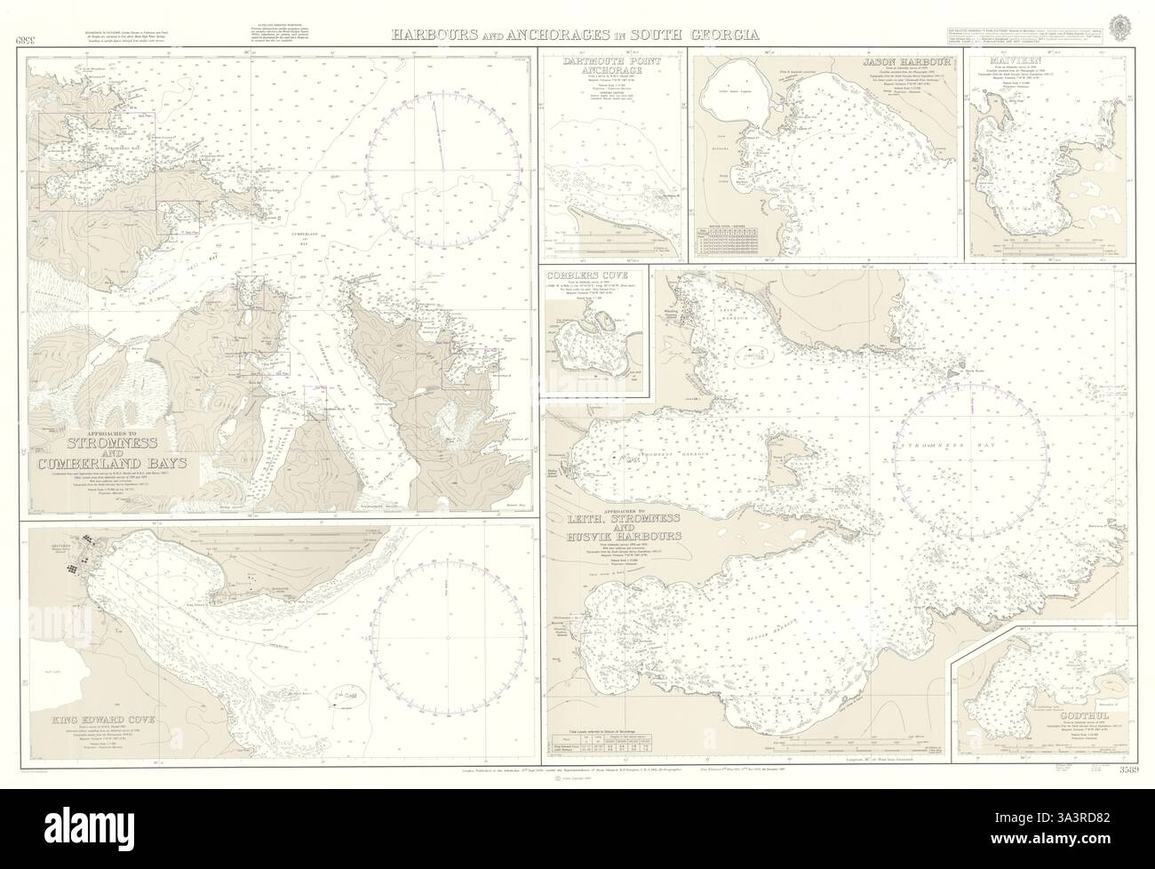 Ports et mouillages de Géorgie du Sud. Carte maritime de l'Amirauté #3589. 1930 (1987) carte Banque D'Images