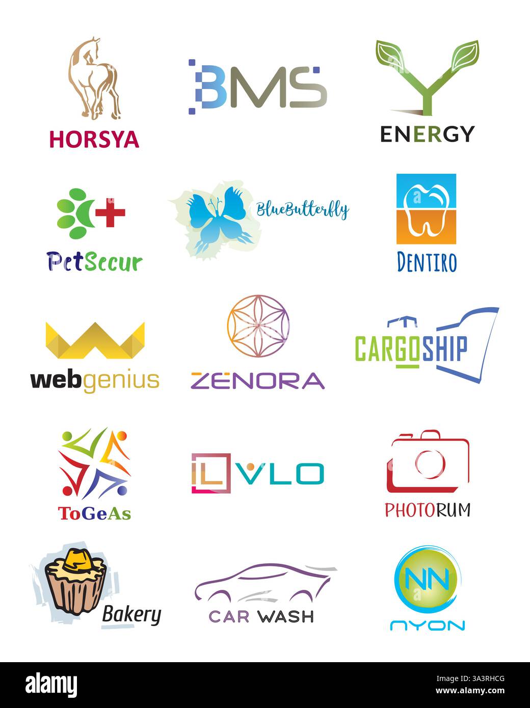 Ensemble de quinze icônes de logo moderne - divers éléments - vecteur multicolore Illustration de Vecteur