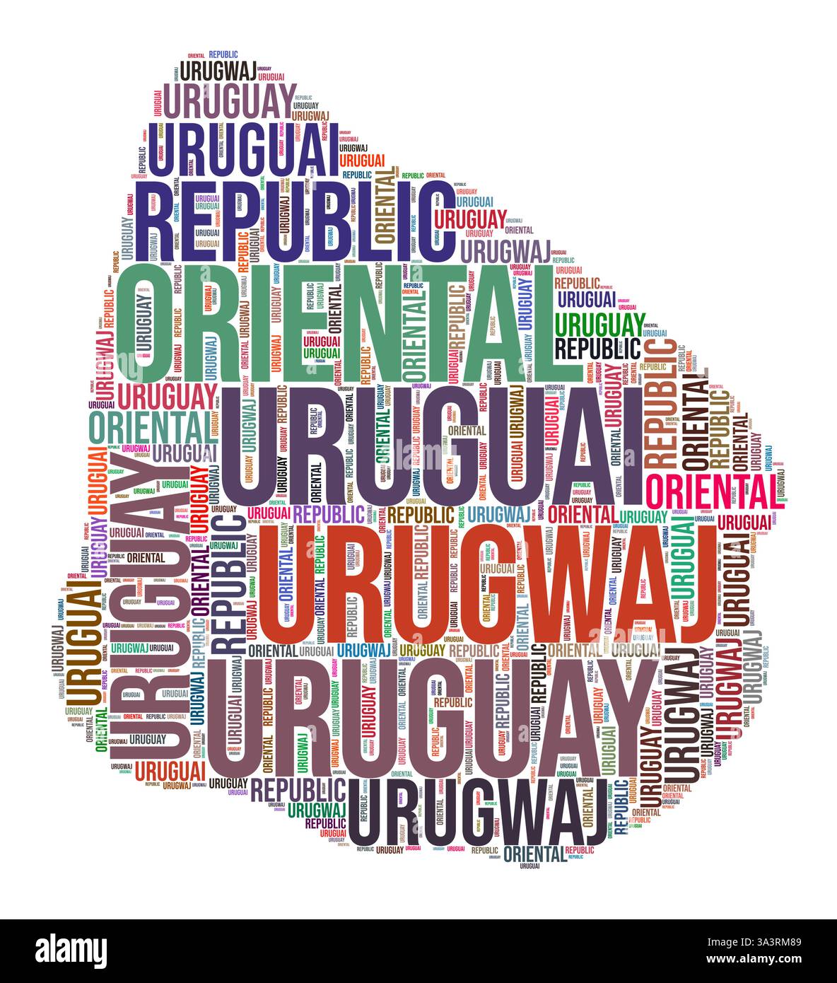 Nuage de mots en forme de pays Uruguay. Illustration de pays de style typographique. Image Uruguay dans le style nuage de texte. Illustration vectorielle. Illustration de Vecteur
