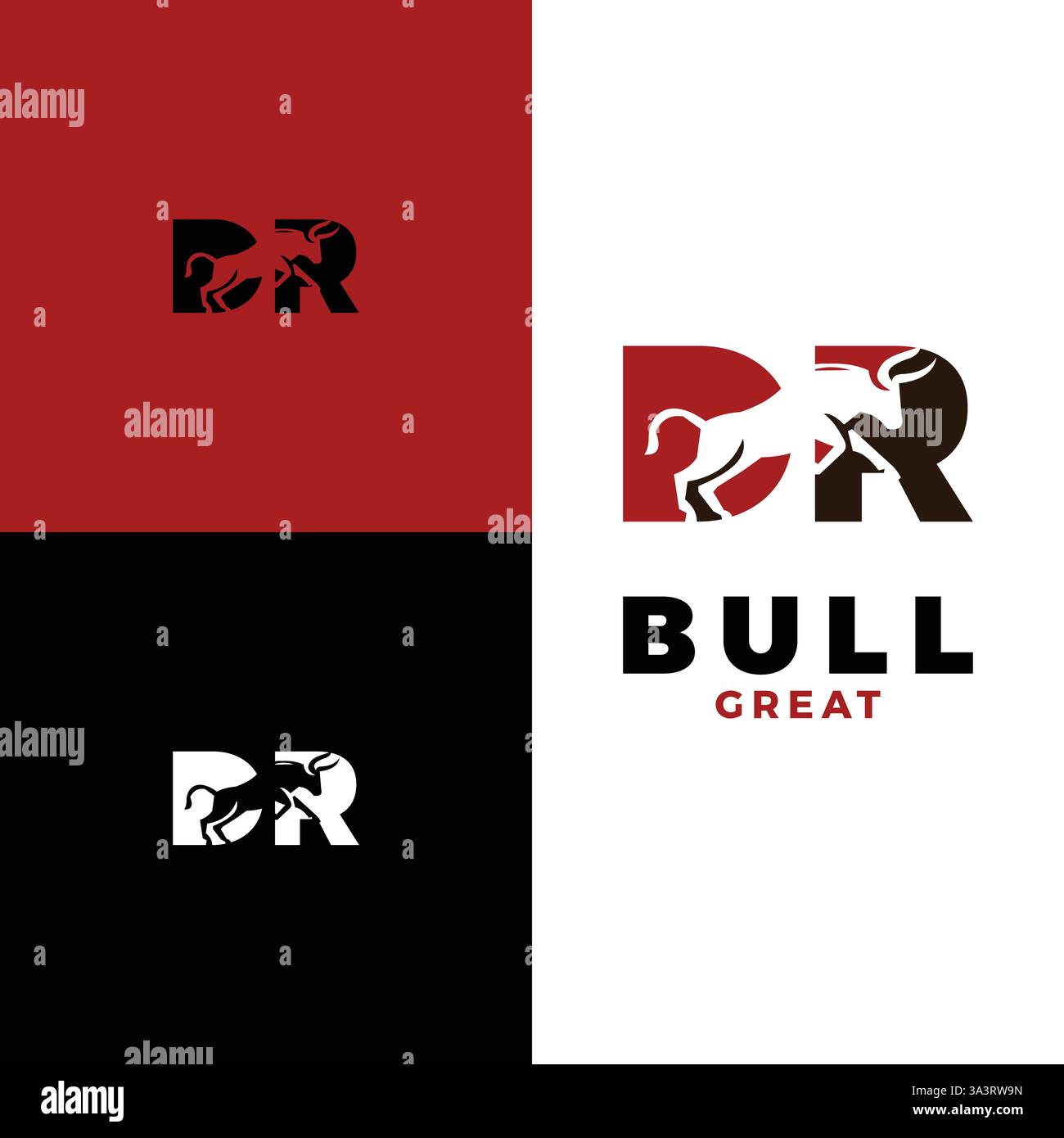lettre initiale dr bull modèle de conception de logo d'icône d'espace négatif Illustration de Vecteur