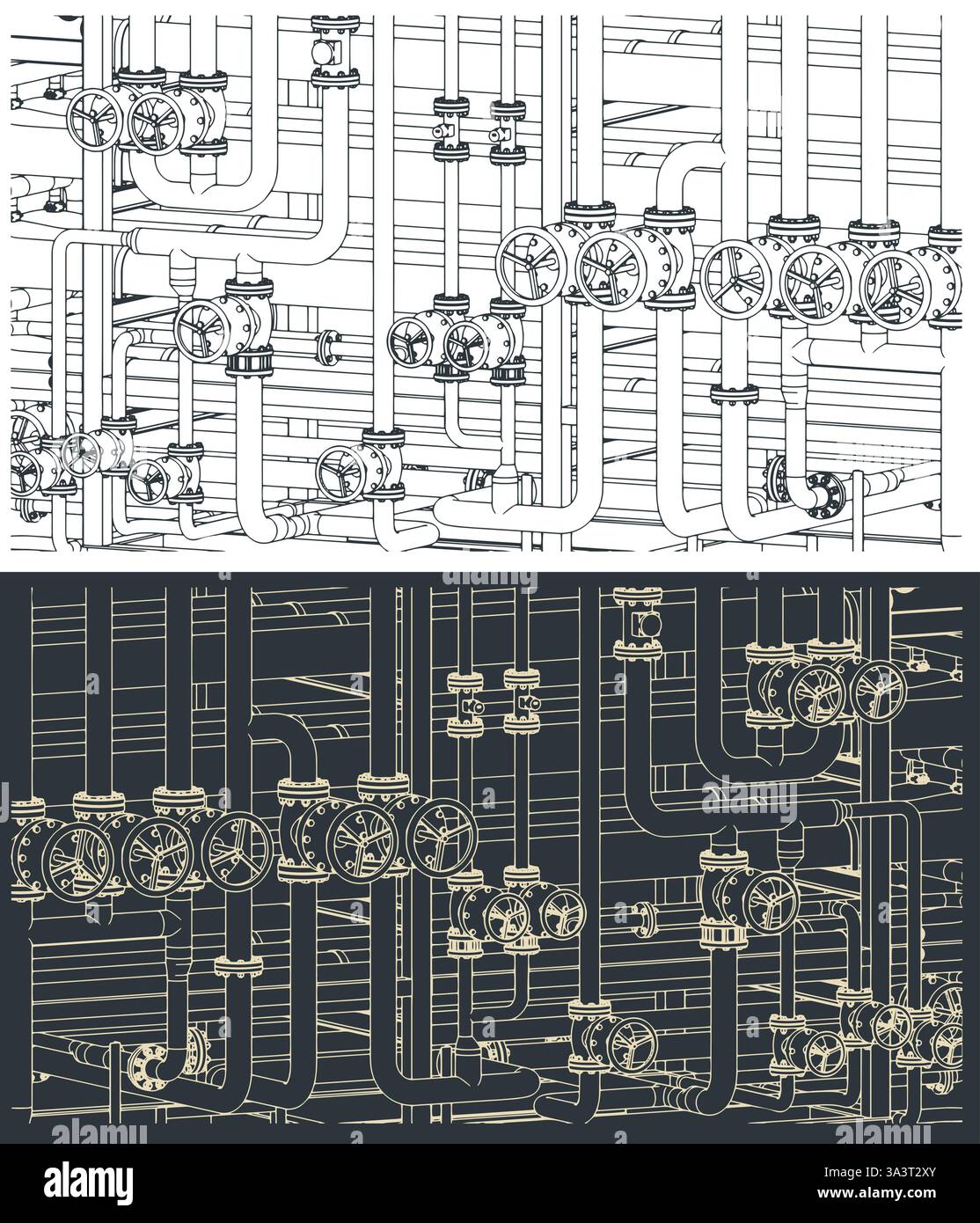 Illustrations vectorielles stylisées de vannes et de tuyaux industriels Illustration de Vecteur