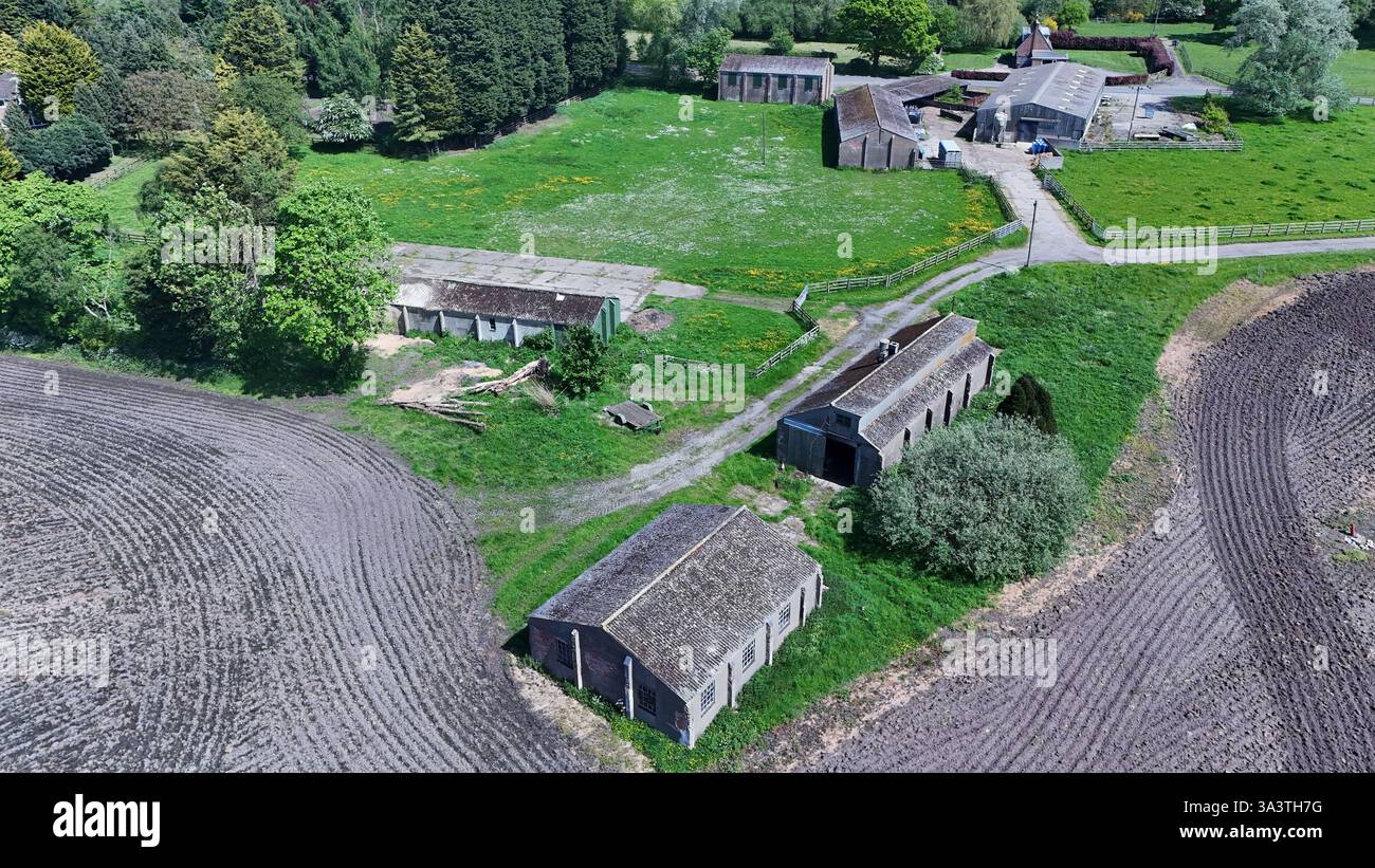 Vue aérienne de l'aérodrome militaire de la RAF Melbourne forma ww2 Banque D'Images