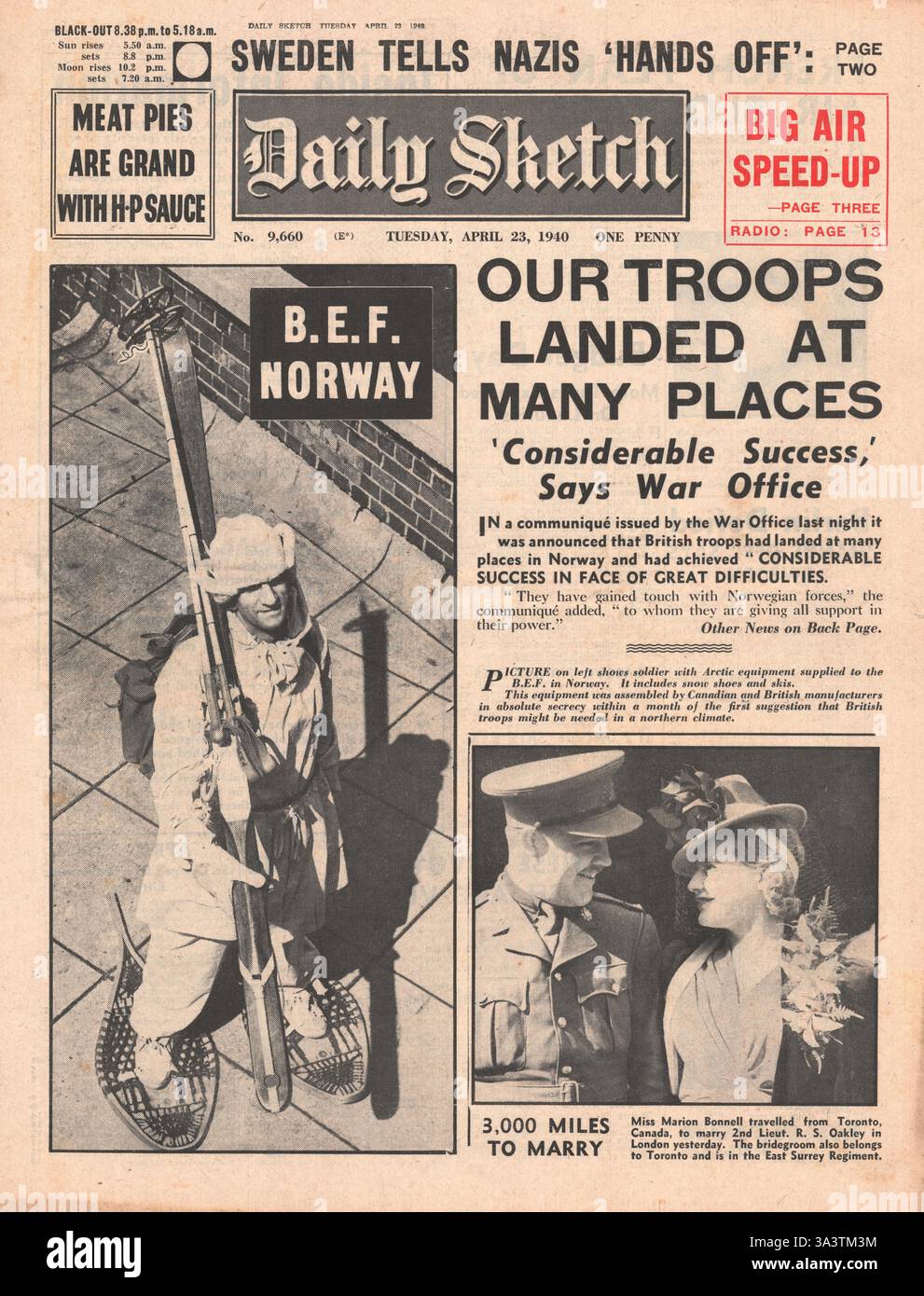1940 front page Daily Sketch bataille pour la Norvège Banque D'Images
